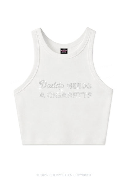 Rhinestone Daddy Needs A Cigarette Y2K Crop Tank Top Cherrykitten