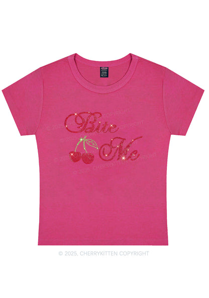 Curvy Rhinestone Red Cherry Bite Me Y2K Baby Tee Cherrykitten