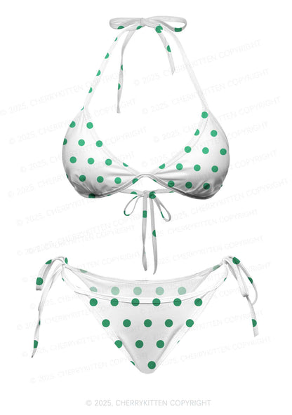 Green Dots Y2K Print Bikini Set Cherrykitten