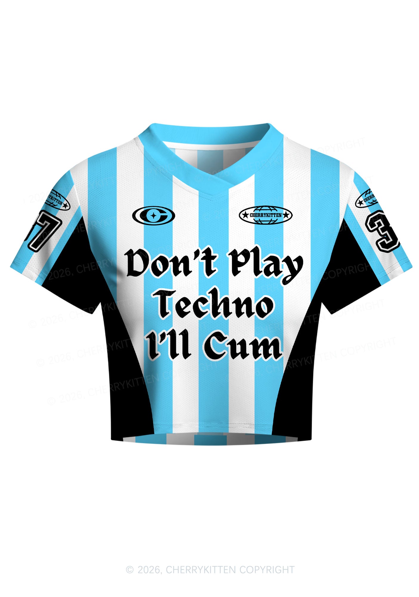 Skyblue Dont Play Techno Y2K Crop Football Jersey Shirts Cherrykitten
