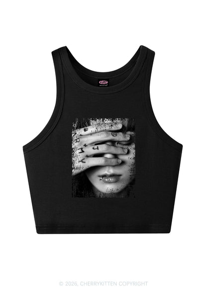 Tattoo Hand Portrait Kpop Y2K Crop Tank Top Cherrykitten