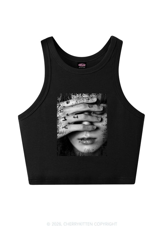 Tattoo Hand Portrait Kpop Y2K Crop Tank Top Cherrykitten