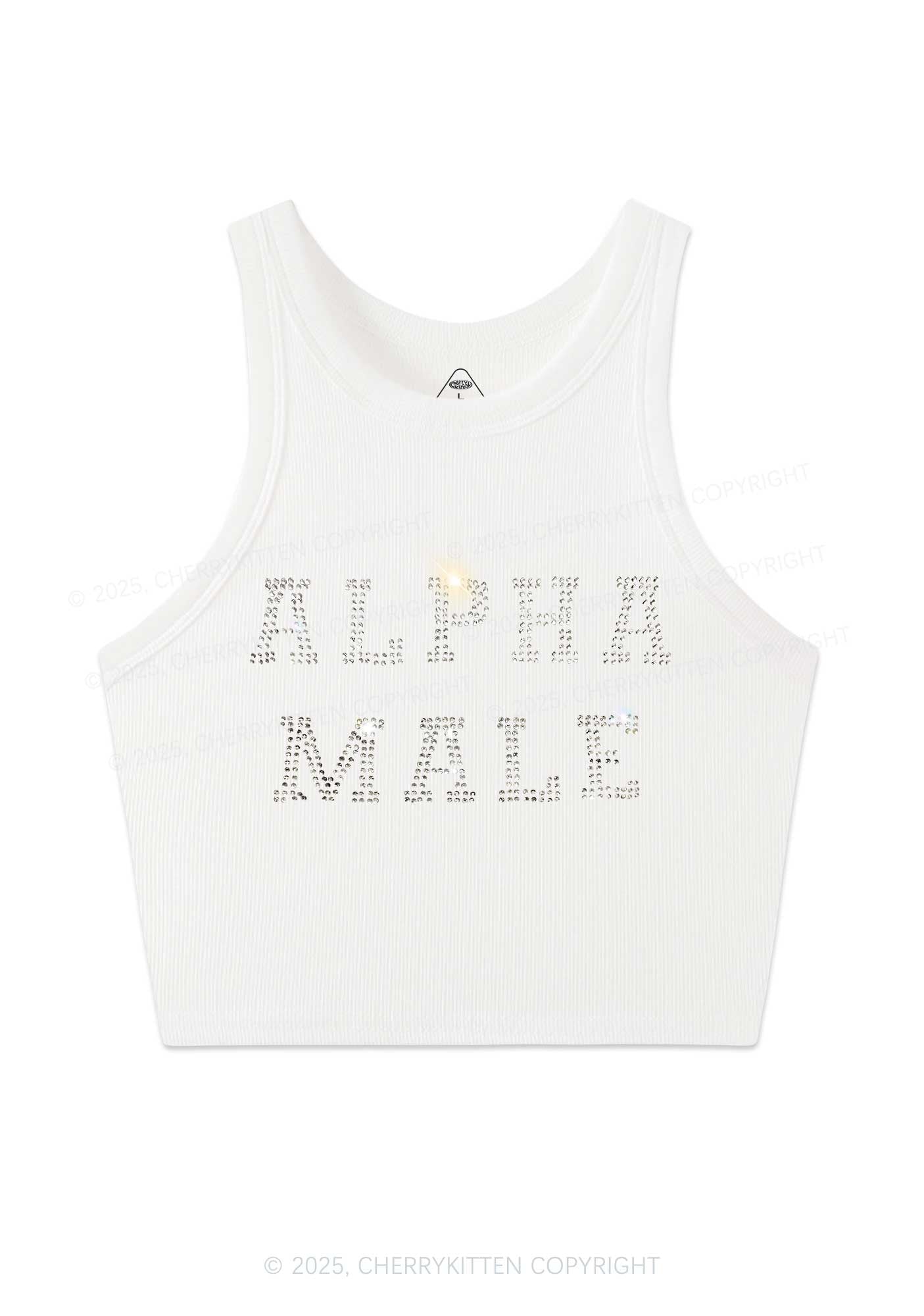Rhinestone Alpha Male Y2K Crop Tank Top Cherrykitten