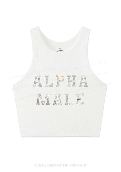 Rhinestone Alpha Male Y2K Crop Tank Top Cherrykitten