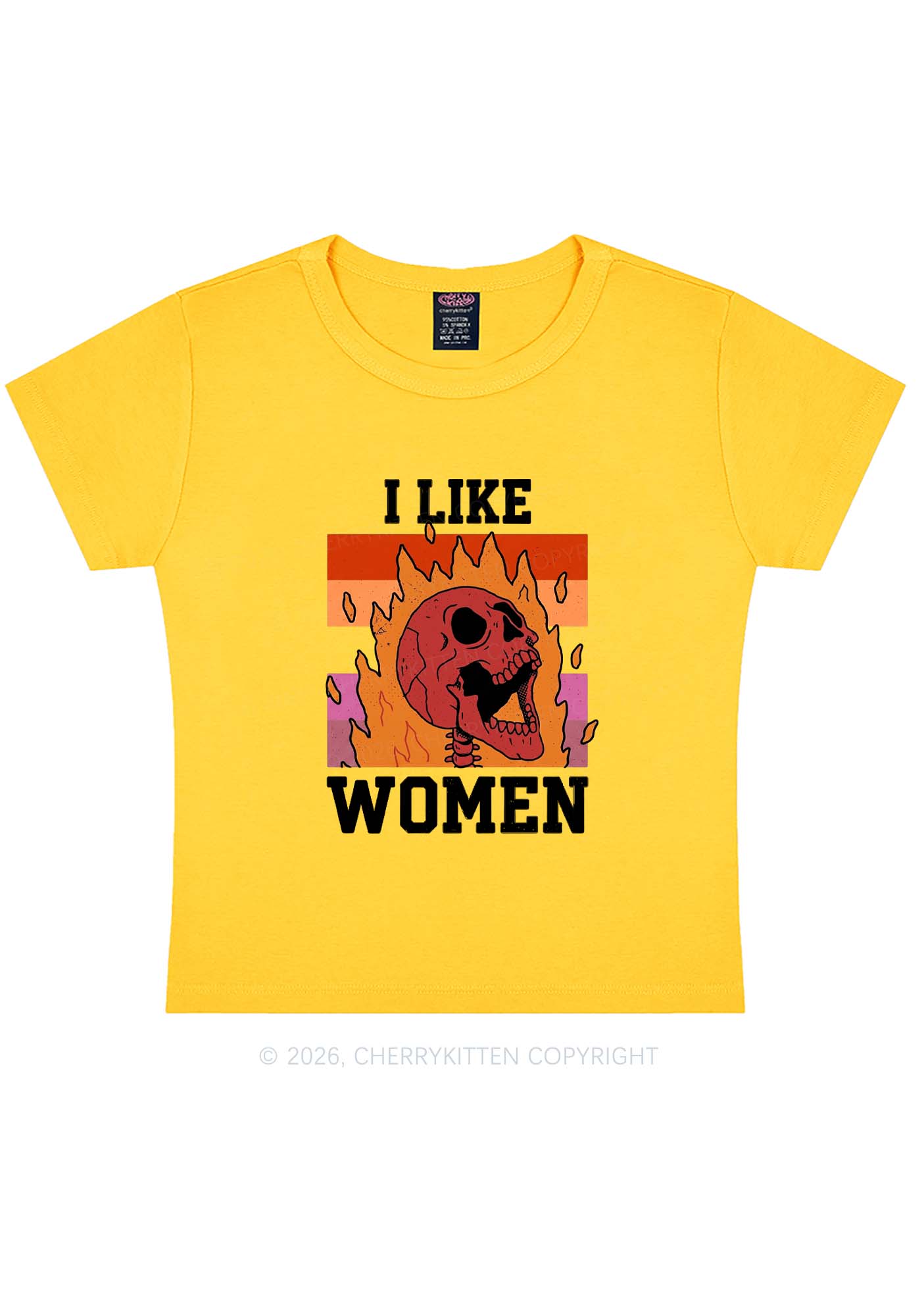 I Like Women Skull Pride Y2K Baby Tee Cherrykitten