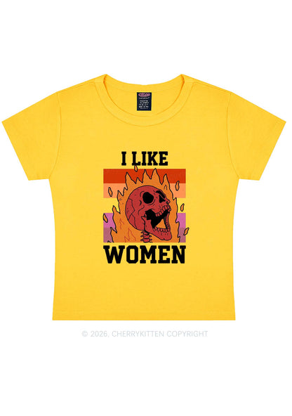I Like Women Skull Pride Y2K Baby Tee Cherrykitten