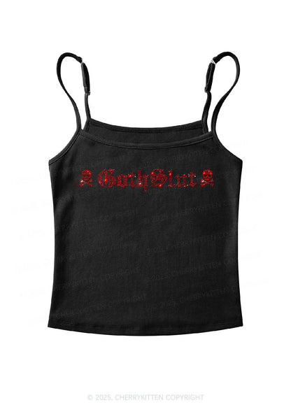 Rhinestone Gothslxt Y2K Spaghetti Strap Cami Cherrykitten