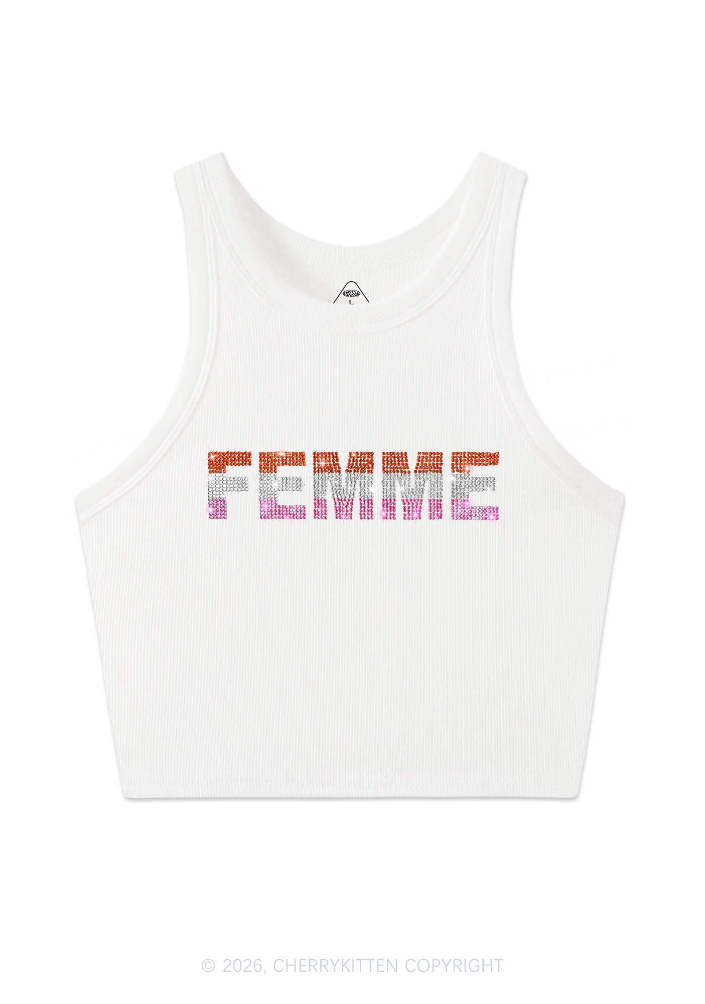 Rhinestone Femme Pride Y2K Crop Tank Top Cherrykitten