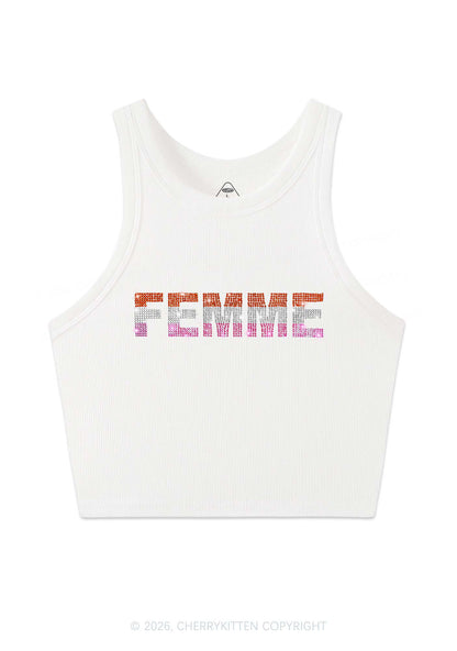 Rhinestone Femme Pride Y2K Crop Tank Top Cherrykitten