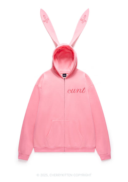Rhinestone Cxxt Y2K Bunny Ear Zip Hoodie Cherrykitten