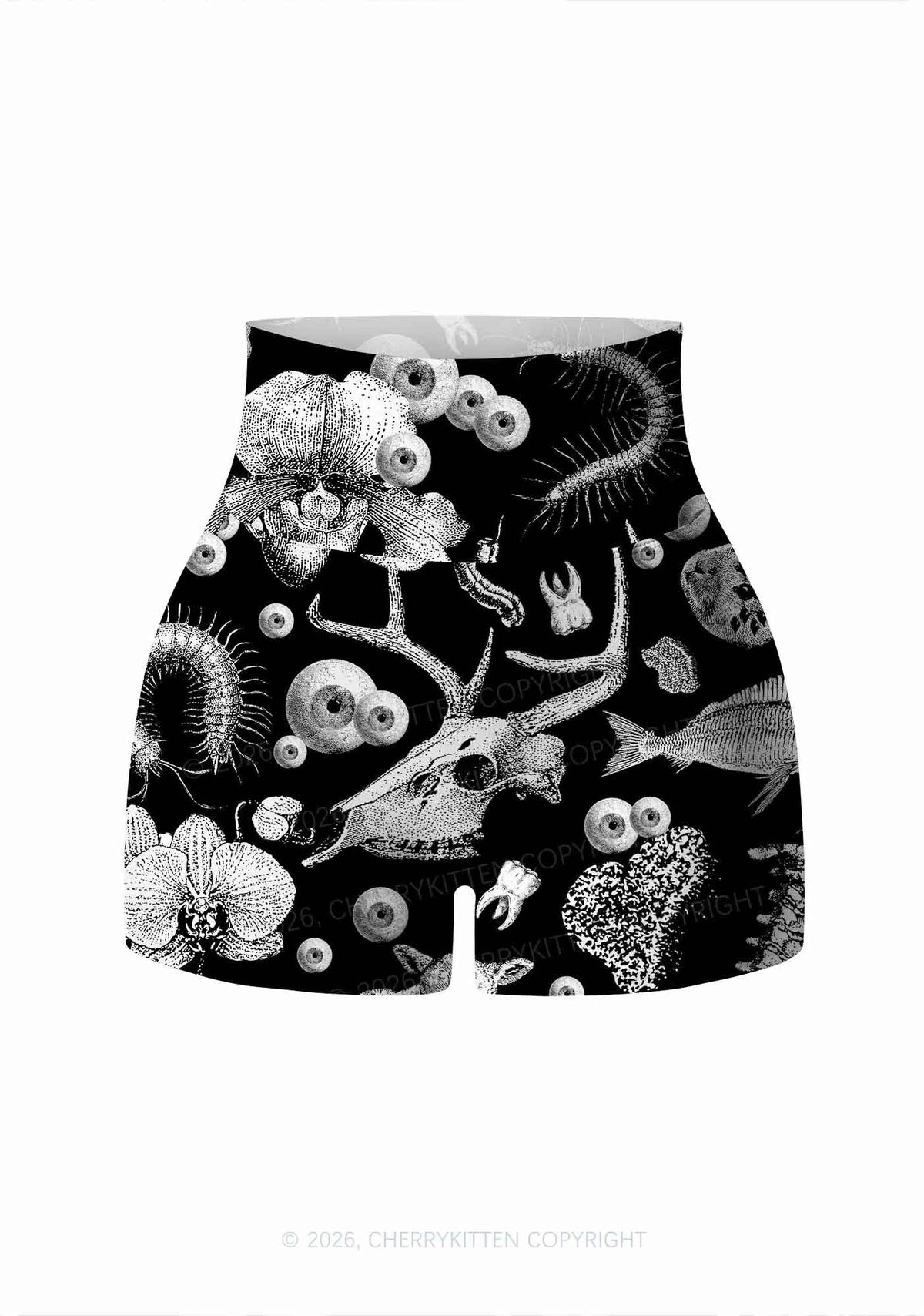 Halloween Dark Sheep Bone Y2K Print Yoga Shorts Cherrykitten