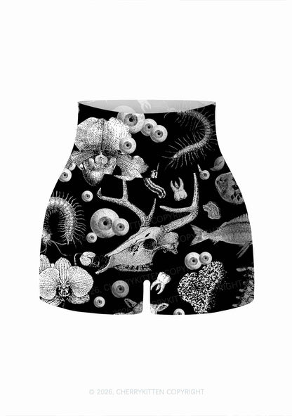 Halloween Dark Sheep Bone Y2K Print Yoga Shorts Cherrykitten