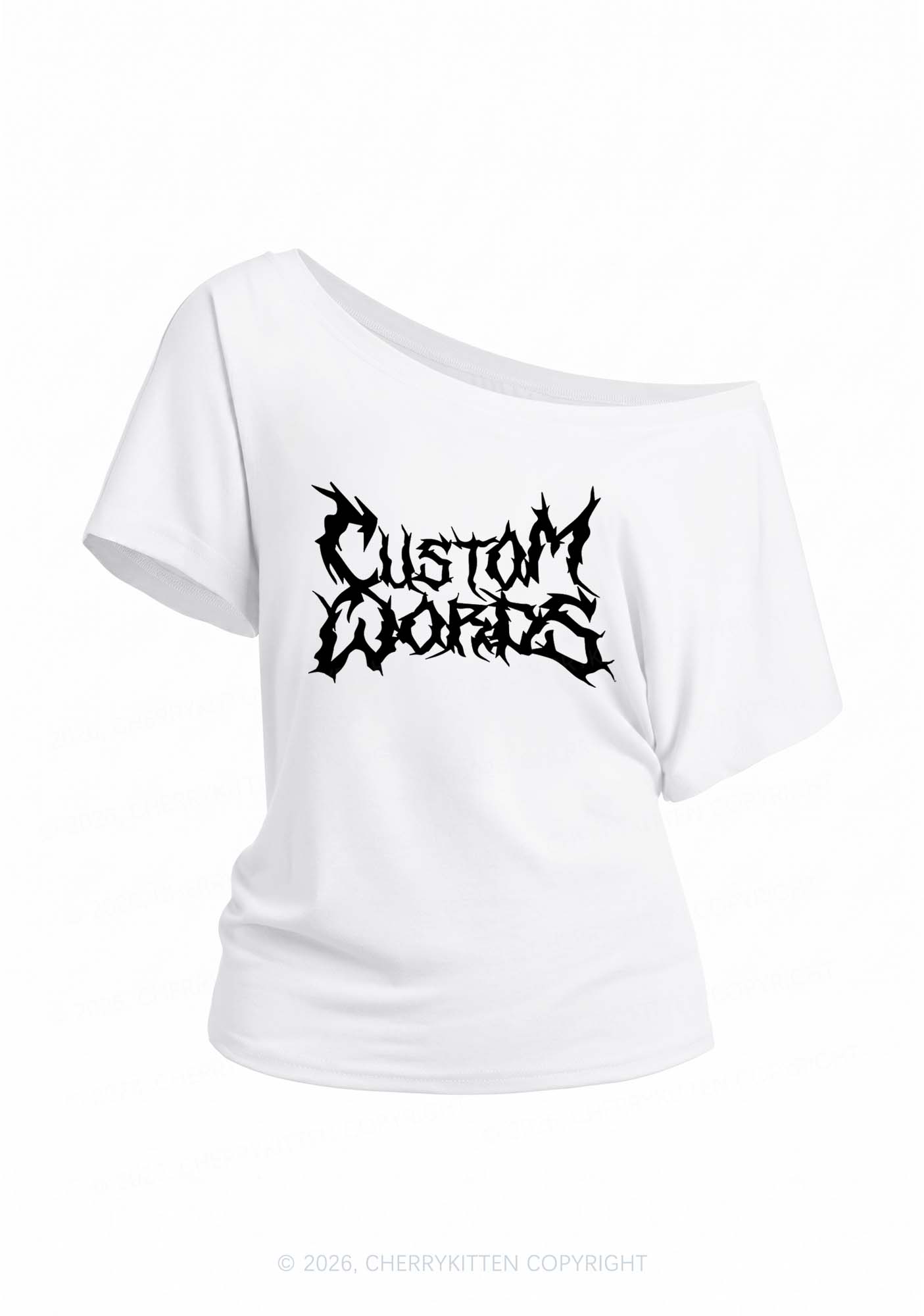 Custom Text Punk Font Y2K Off Shoulder Tee Cherrykitten