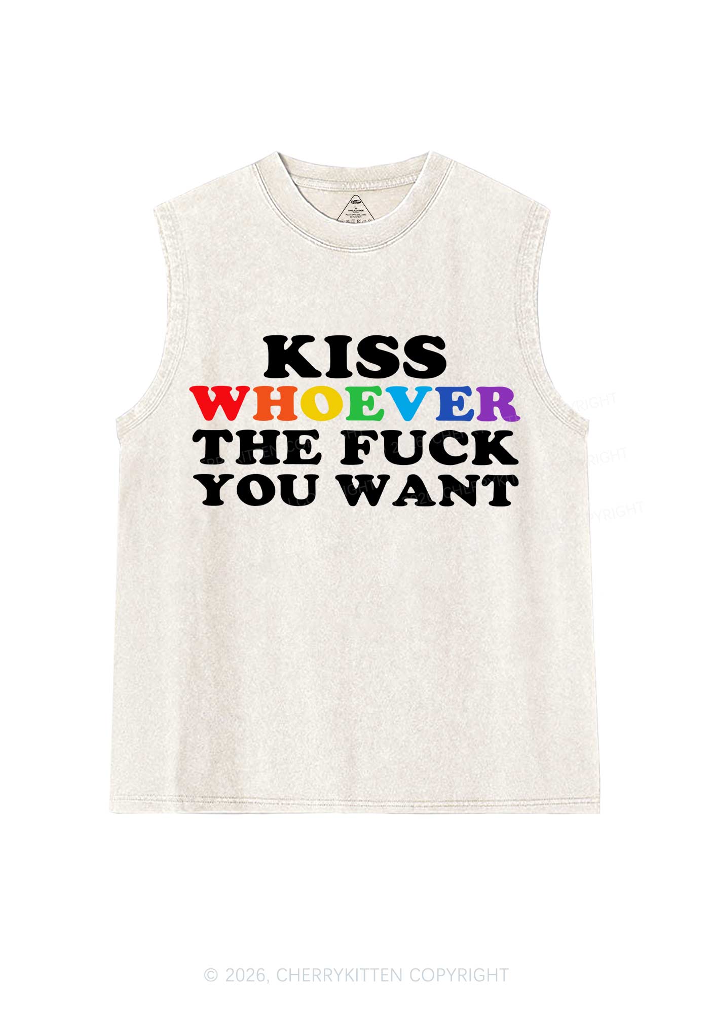 Kiss Whoever You Want Pride Y2K Washed Muscle Tank Cherrykitten