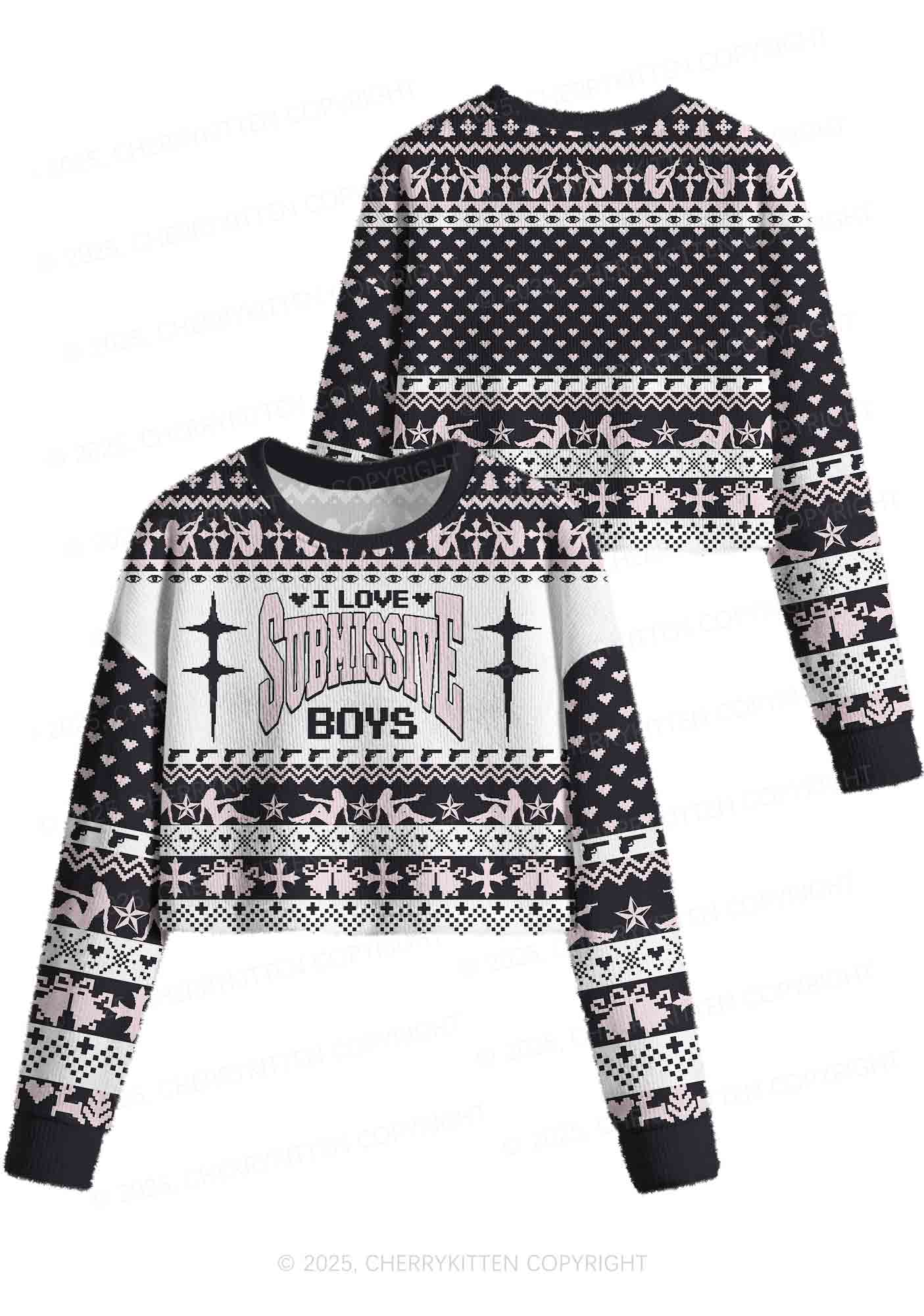 I Love S Boys Y2K Christmas Crop Knit Sweatshirt Cherrykitten