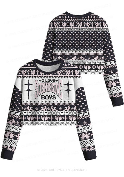I Love S Boys Y2K Christmas Crop Knit Sweatshirt Cherrykitten