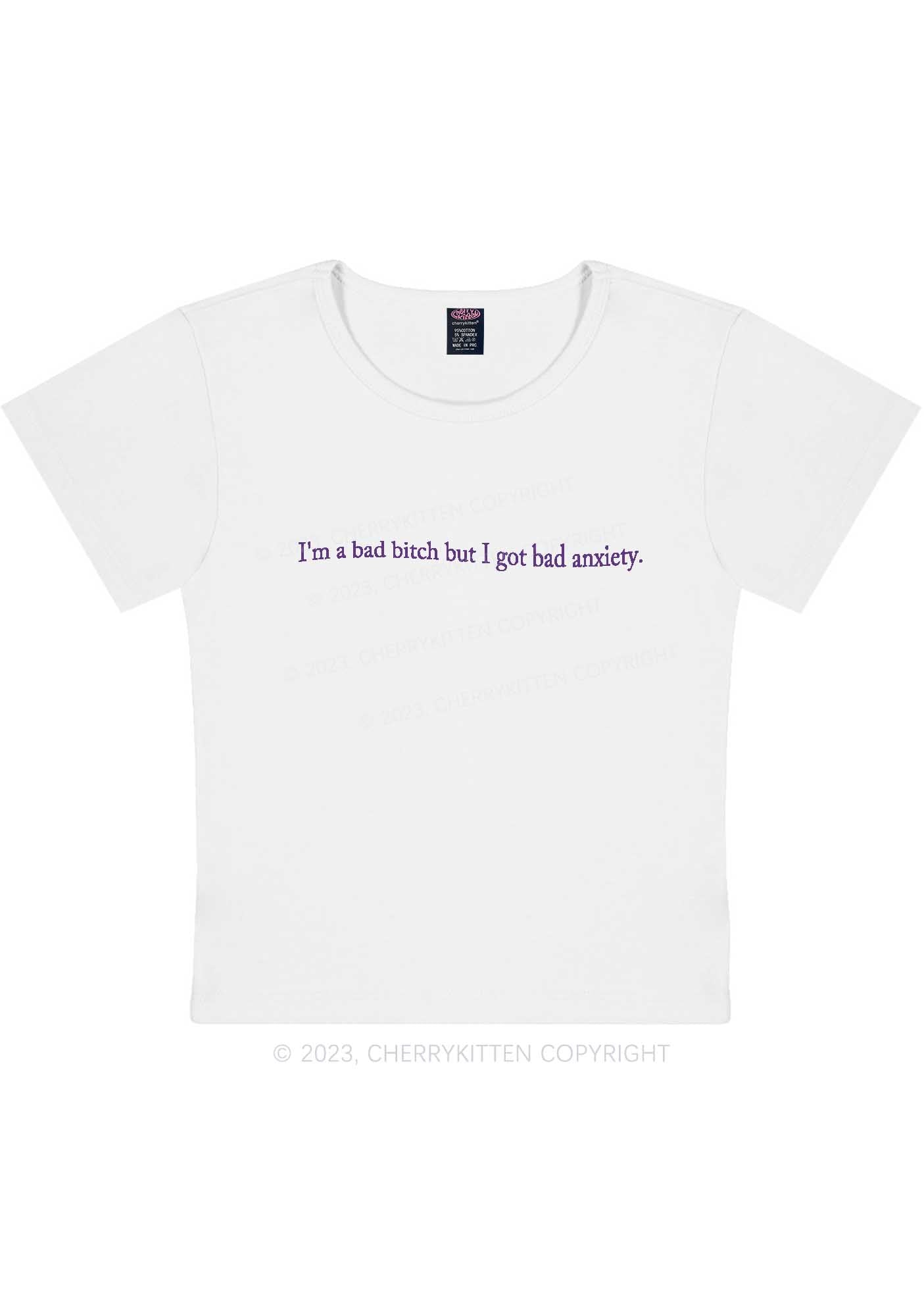 Curvy I'm A Bad Bxxch But I Got Bad Anxiety Y2K Baby Tee Cherrykitten