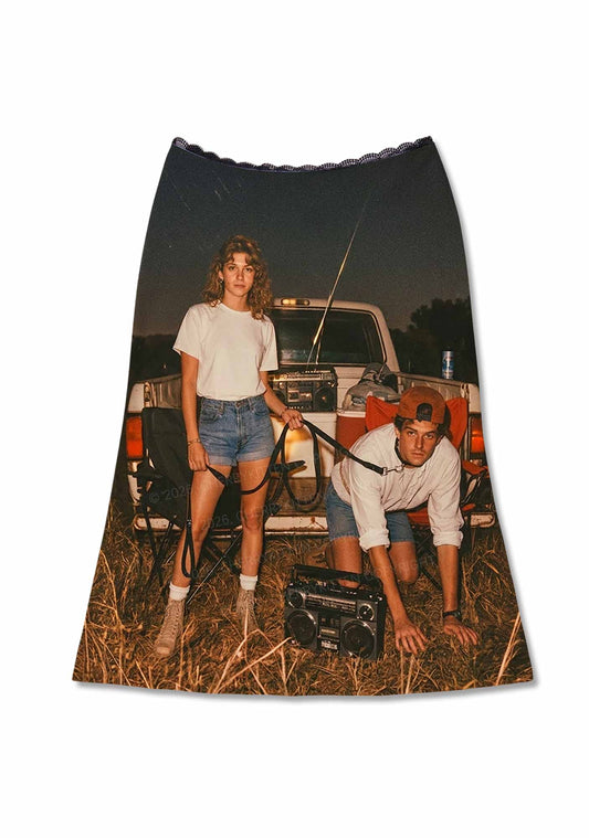 Outdoor Pet Boy Y2K Print Midi Skirt Cherrykitten