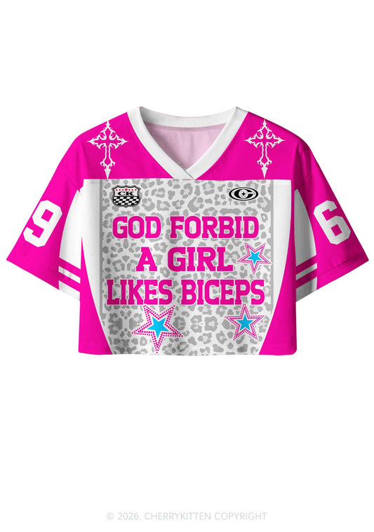 God Forbid Girl Likes Biceps Y2K Crop Sport Jersey Shirts Cherrykitten