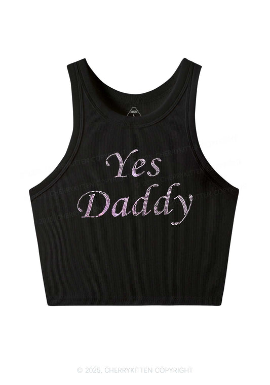 Rhinestone Yes Daddy Y2K Crop Tank Top Cherrykitten