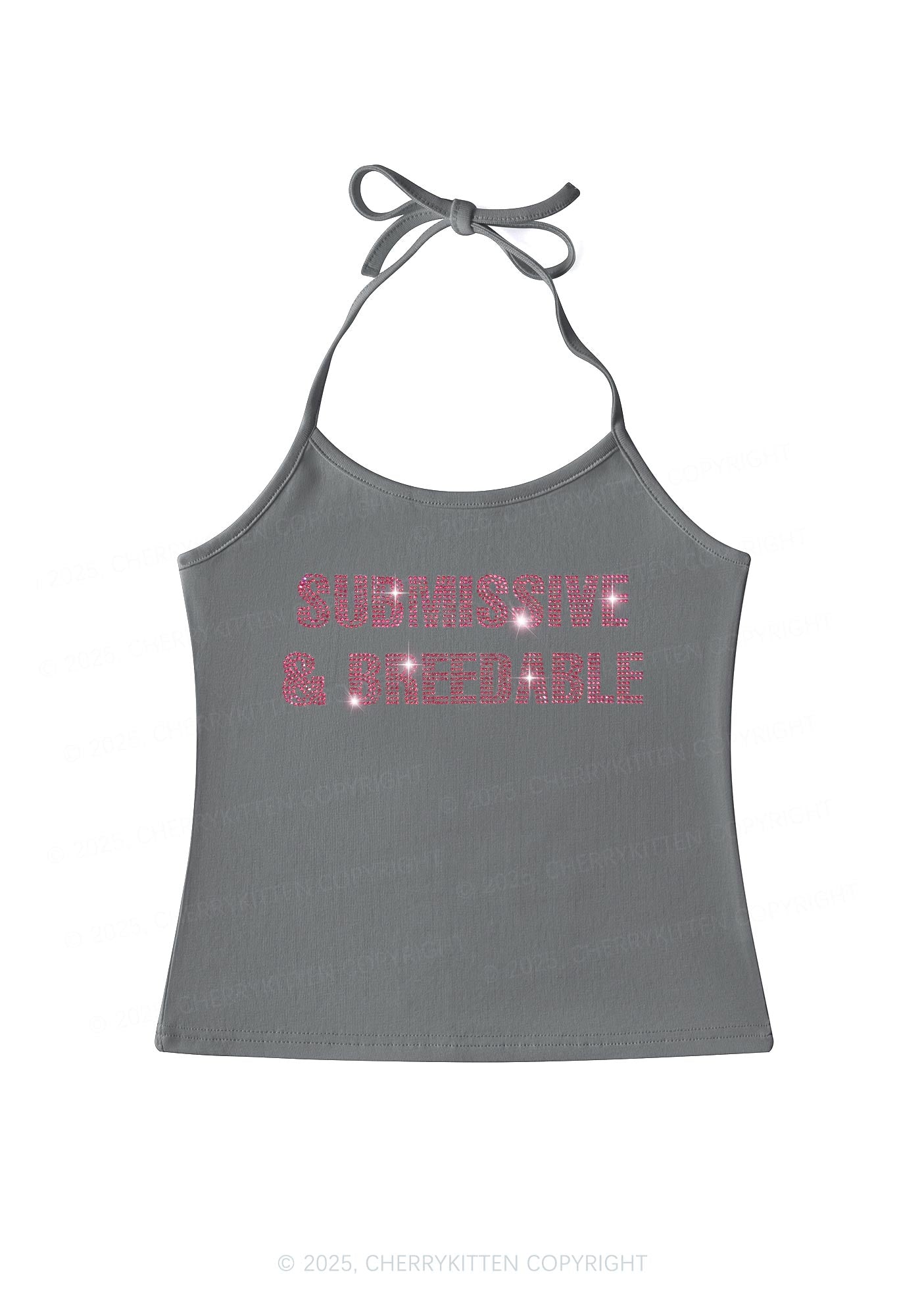 Rhinestone Submissive And Breedable Y2K Halter Neck Cami Cherrykitten