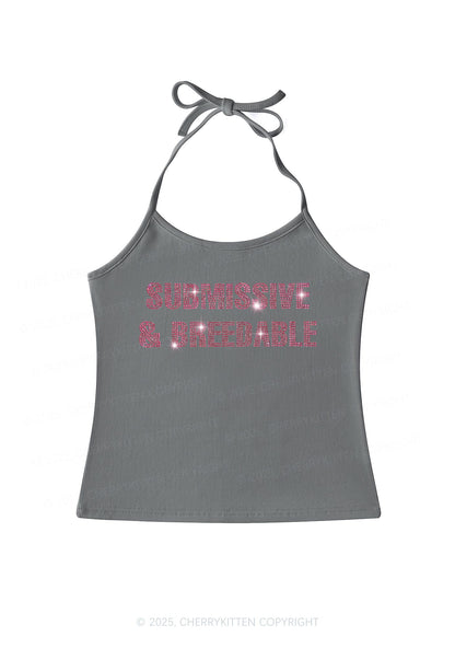 Rhinestone Submissive And Breedable Y2K Halter Neck Cami Cherrykitten