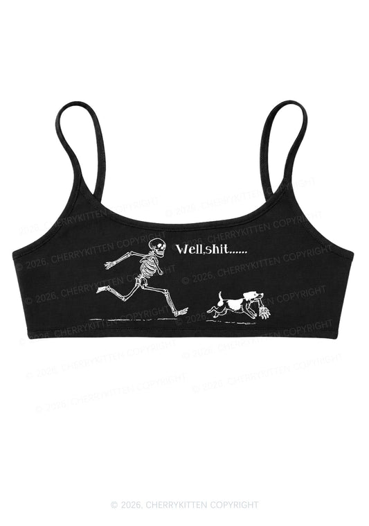 Halloween Well Shxt Skeleton Dog Y2K Super Crop Cami Cherrykitten