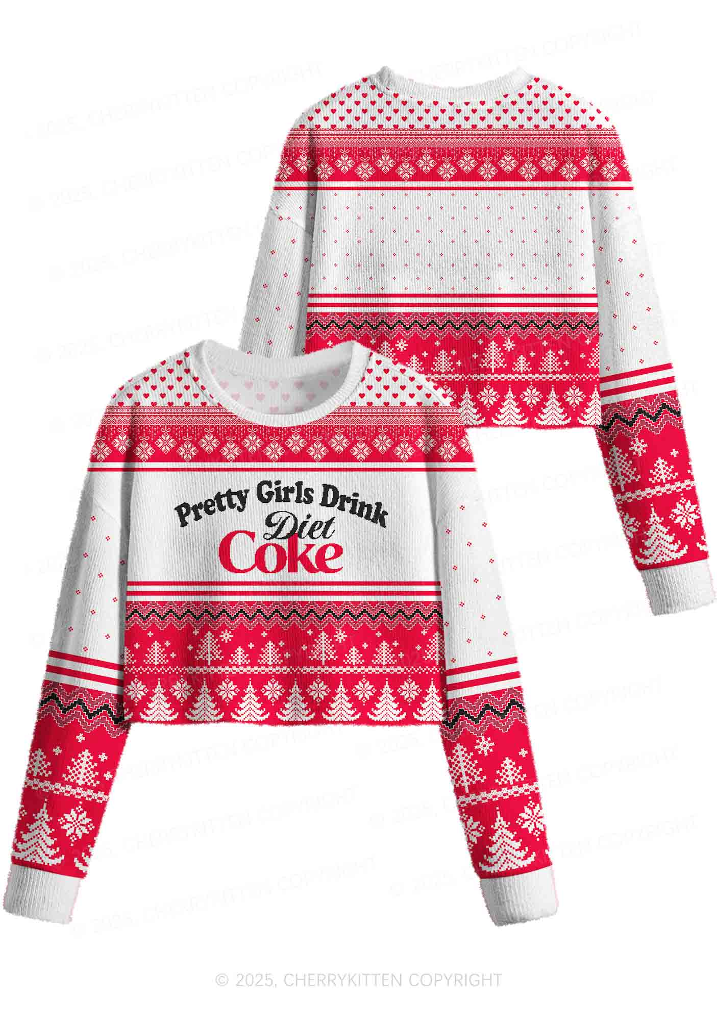 Pretty Girls Drink Diet Coke Y2K Christmas Crop Knit Sweatshirt Cherrykitten