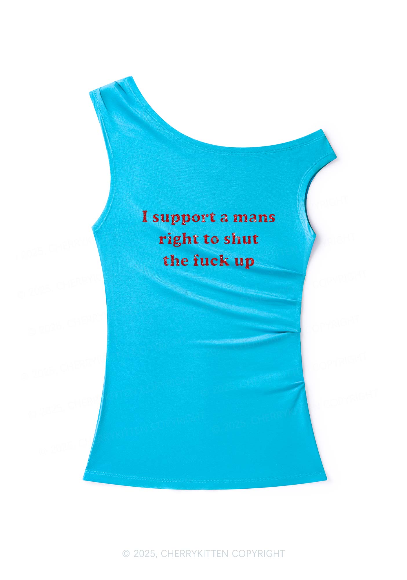 Glitter I Support A Mans Right Y2K Off Shoulder Tank Top Cherrykitten