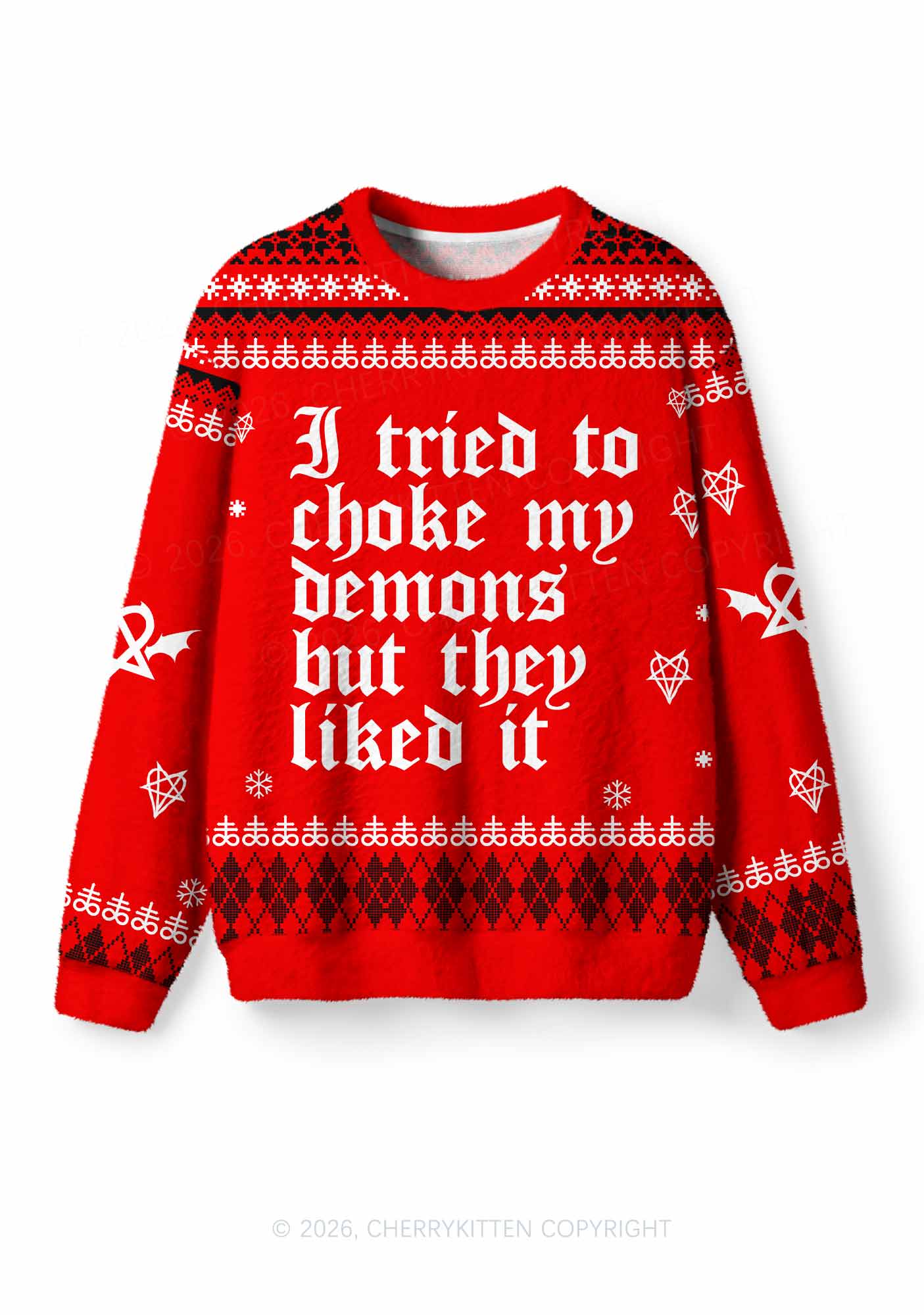 Halloween Choke Demons They Liked Y2K Christmas Knit Sweatshirt Cherrykitten