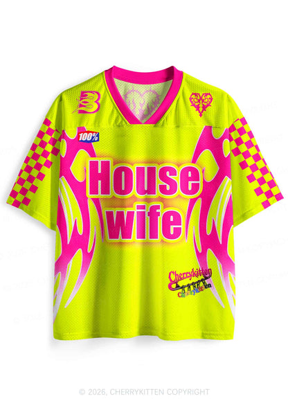 Lime Yellow House Wife Y2K Sport Jersey Shirts Cherrykitten