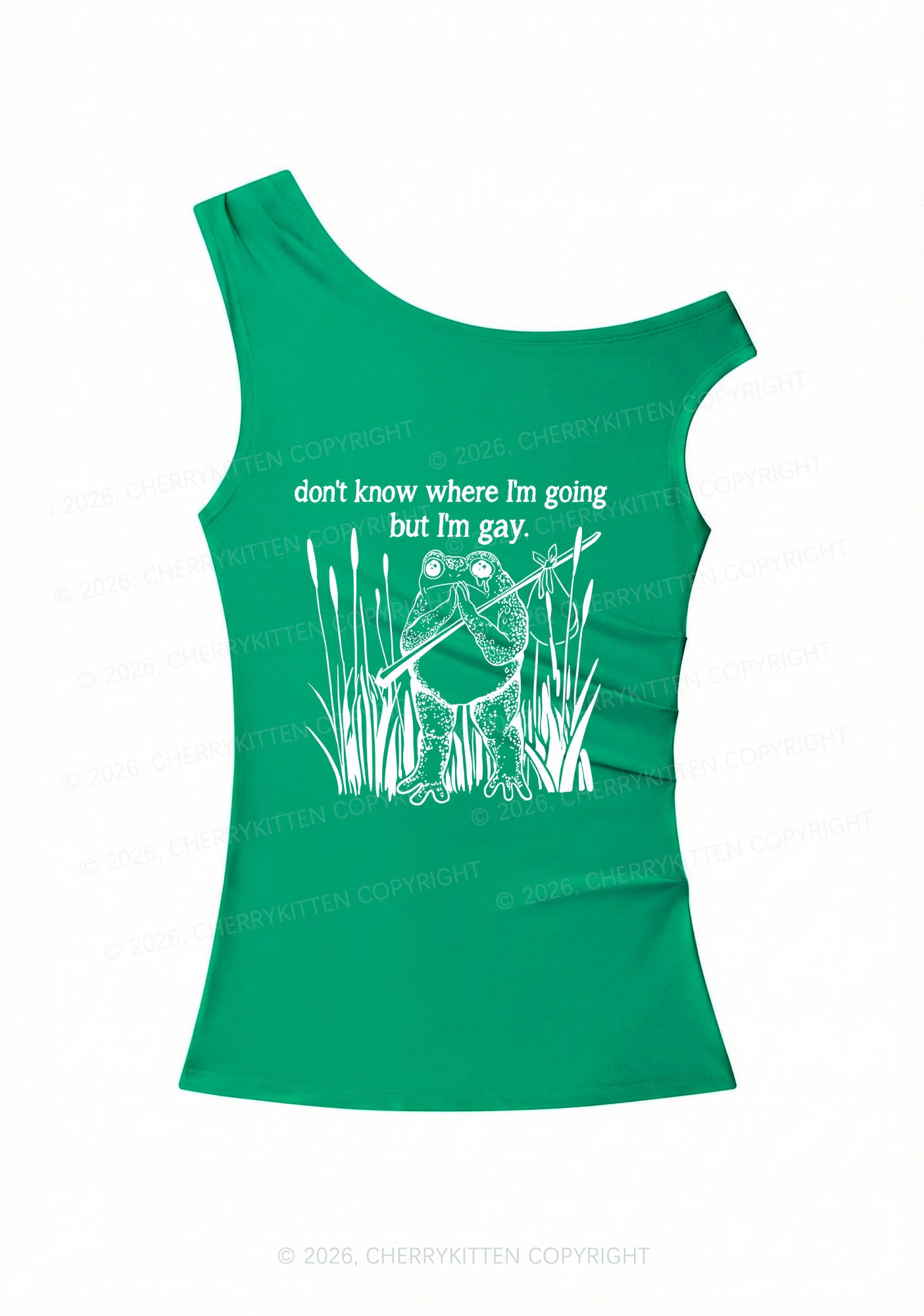 But I Am Gay Frog Y2K Off Shoulder Tank Top Cherrykitten