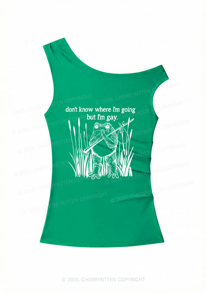 But I Am Gay Frog Y2K Off Shoulder Tank Top Cherrykitten