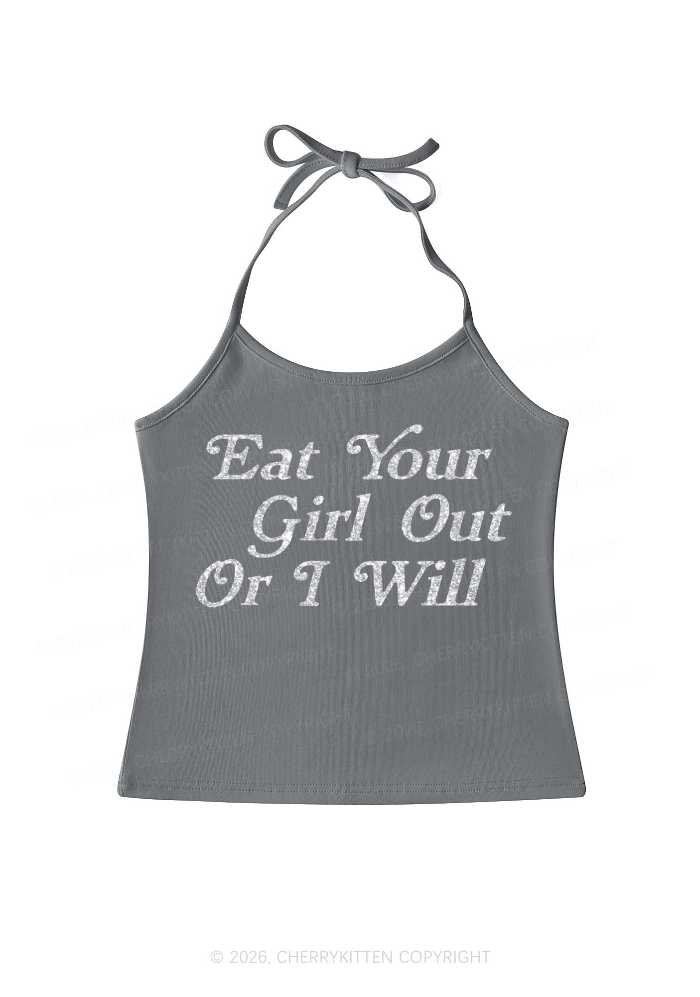 Glitter Eat Your Girl Out Pride Y2K Halter Neck Cami Cherrykitten