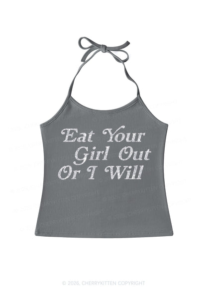 Glitter Eat Your Girl Out Pride Y2K Halter Neck Cami Cherrykitten