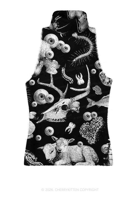 Halloween Dark Sheep Bone Y2K Knit Turtleneck Tank Top Cherrykitten