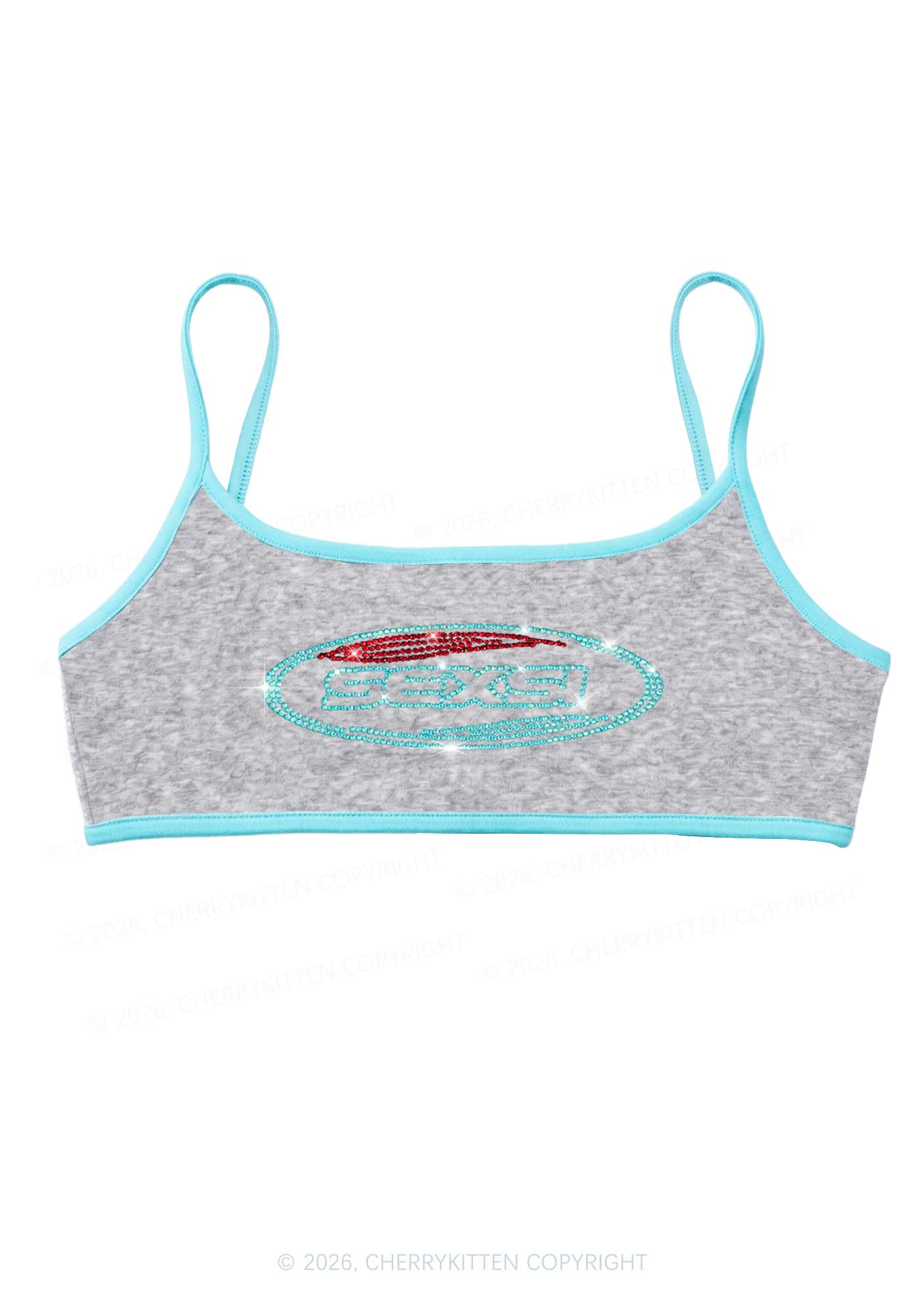 Rhinestone Sexsi Slogan Y2K Super Crop Cami Cherrykitten