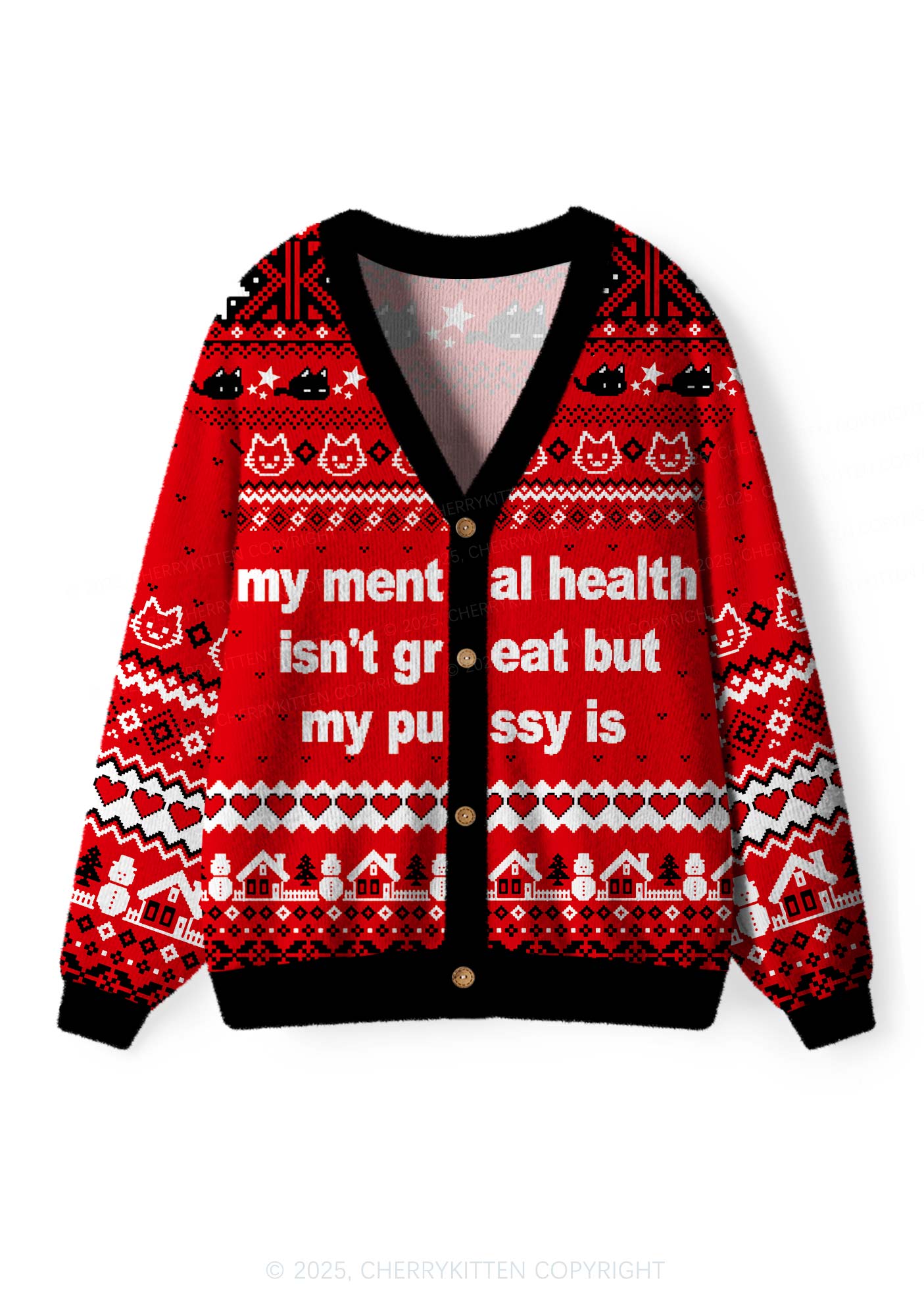 Great Mental Health Puxxy Y2K Christmas Cardigan Knit Sweatshirt Cherrykitten