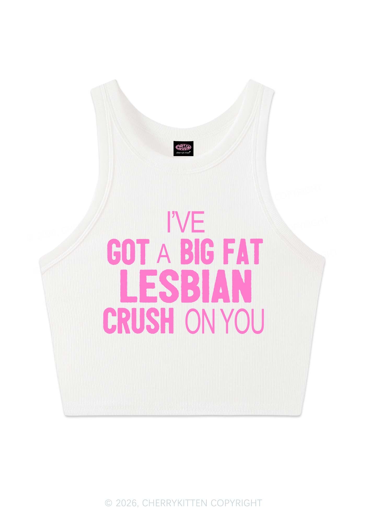 Big Fat Lesbian Crush Pride Y2K Crop Tank Top Cherrykitten