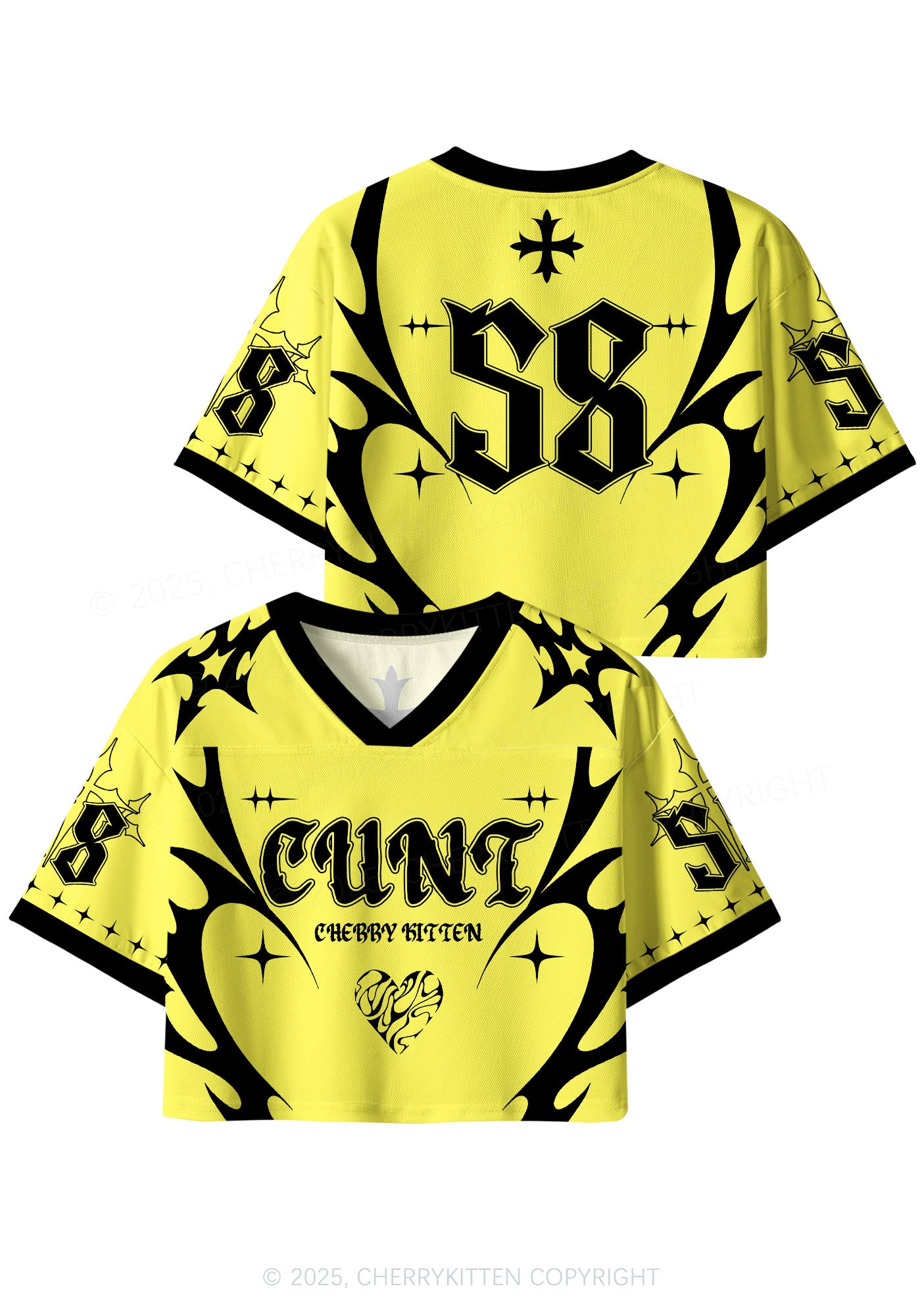 Custom Bright Yellow Cxxt Y2K Crop Sport Jersey Shirts Cherrykitten