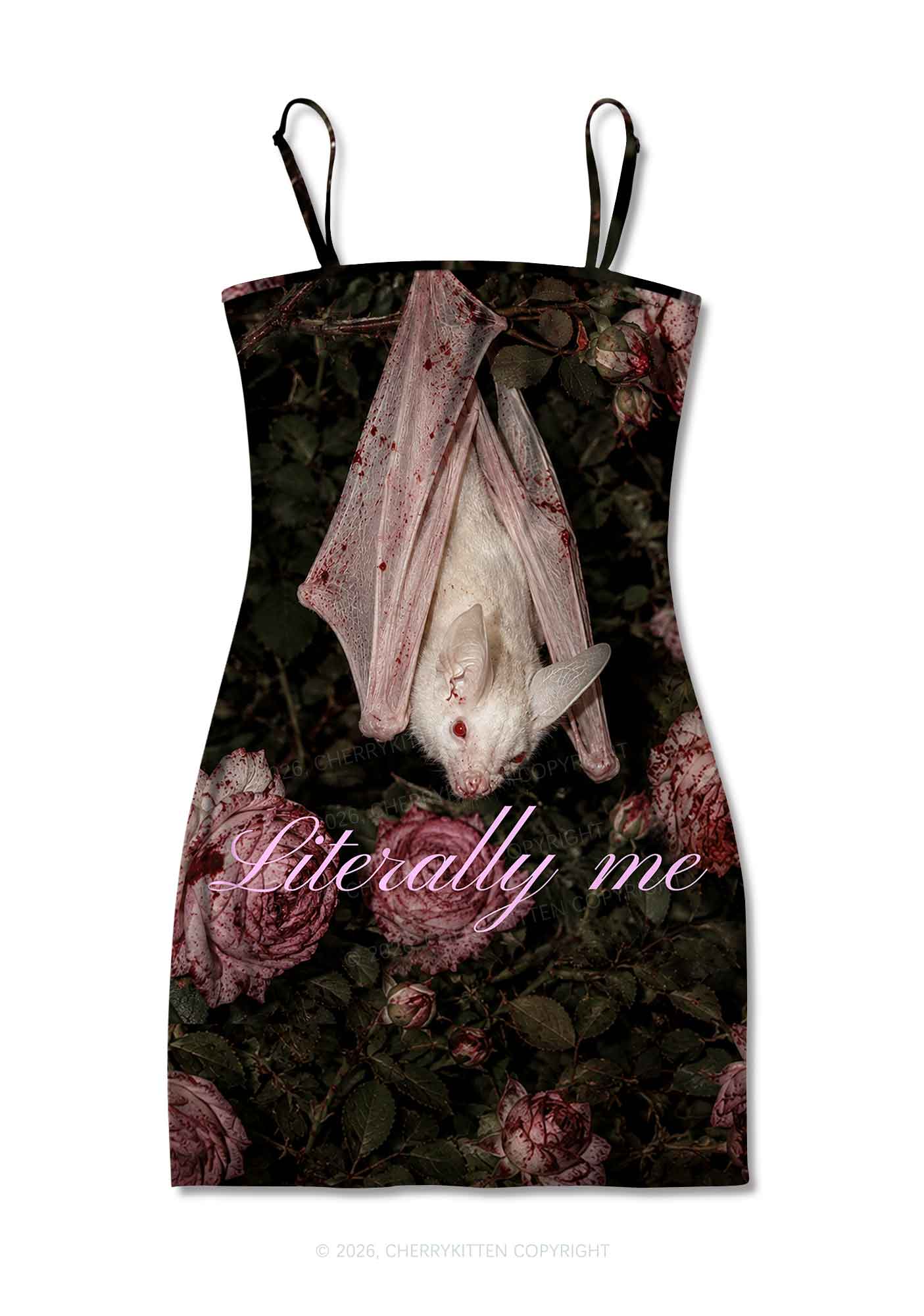 Halloween Literally Me White Bat Y2K Print Slip Dress Cherrykitten