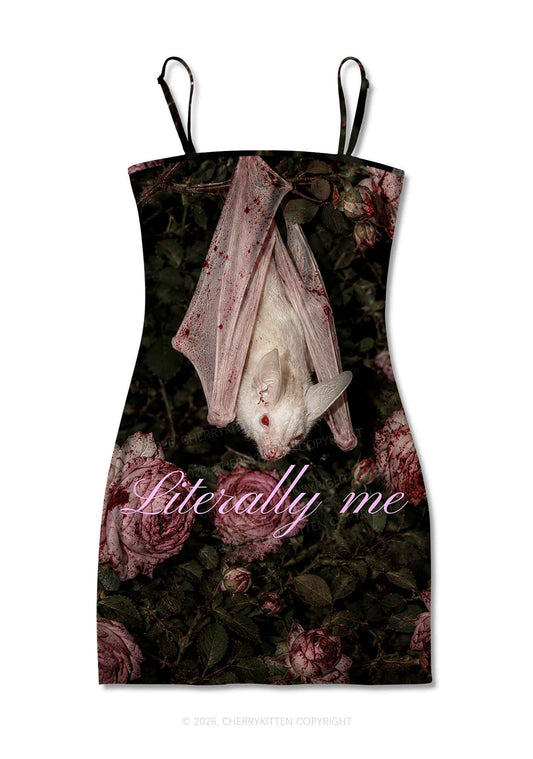 Halloween Literally Me White Bat Y2K Print Slip Dress Cherrykitten
