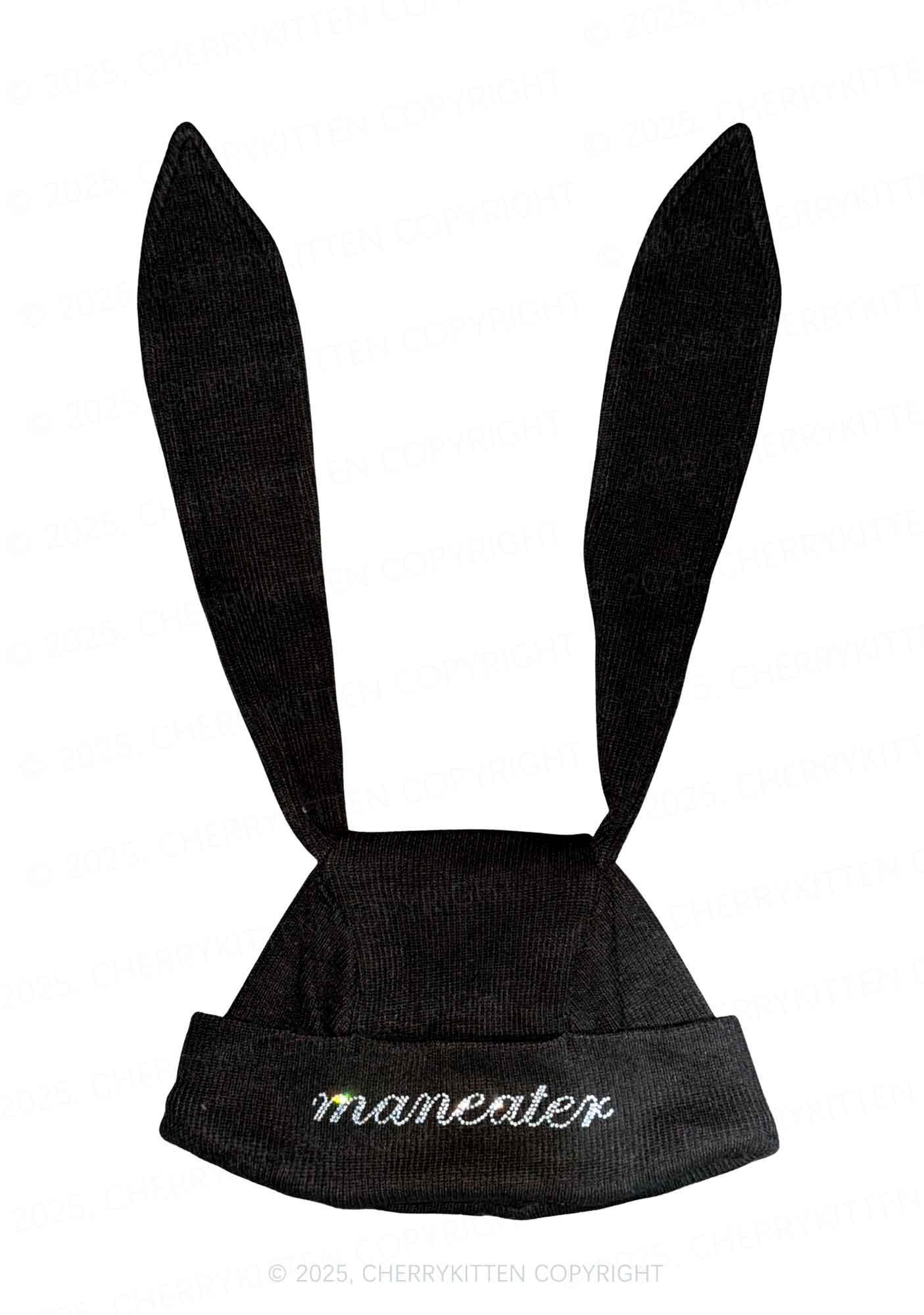 Rhinestone Maneater Y2K Bunny Ear Knitted Hat Cherrykitten