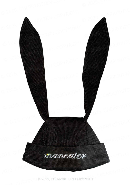 Rhinestone Maneater Y2K Bunny Ear Knitted Hat Cherrykitten
