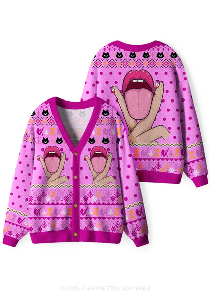 Lesbian Kissing Pride Y2K Christmas Cardigan Knit Sweatshirt Cherrykitten