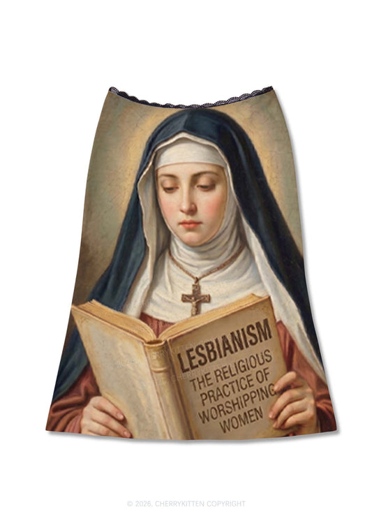 Lesbianism Nun Pride Y2K Print Midi Skirt Cherrykitten