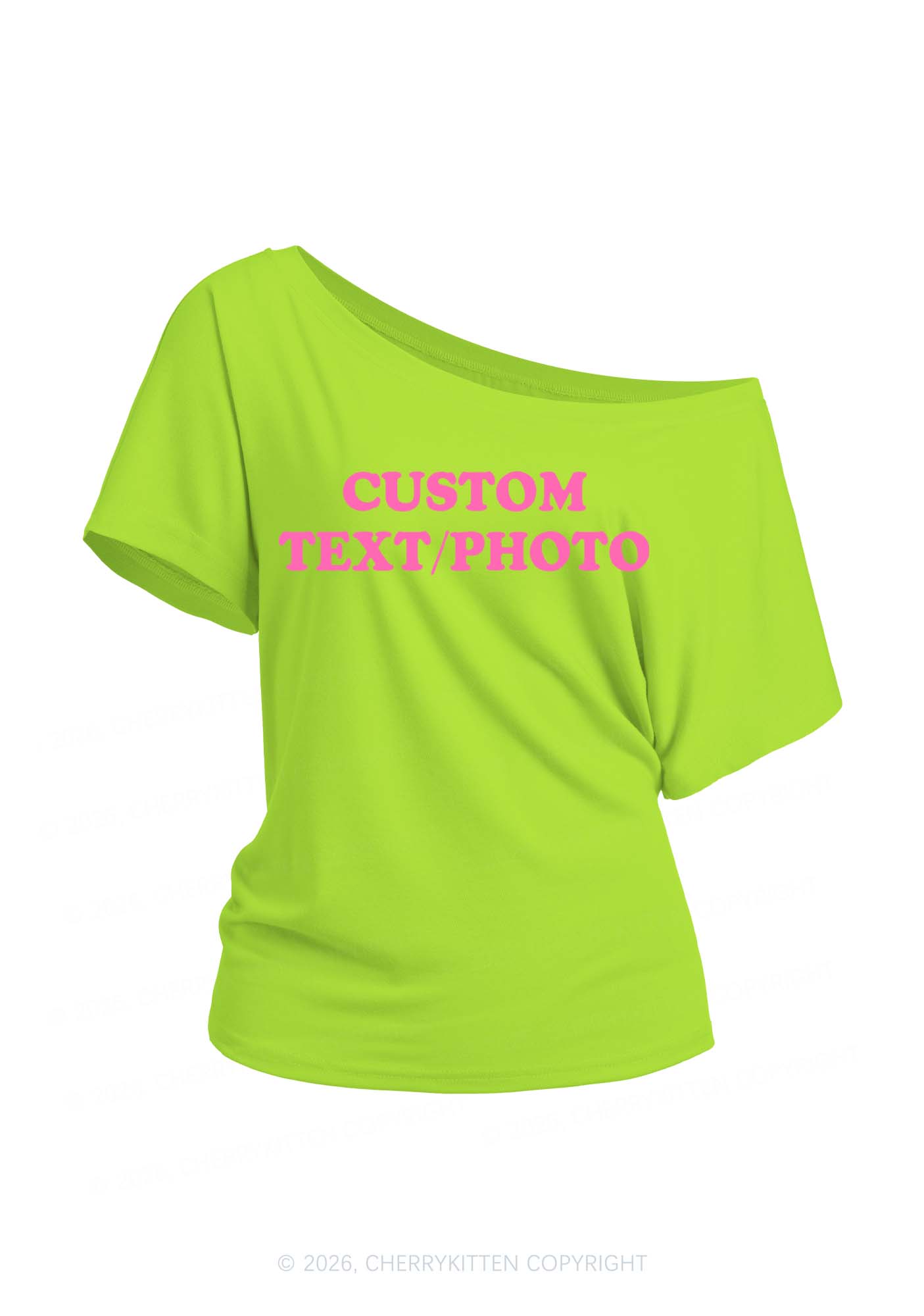 Custom Personalized Text Y2K Off Shoulder Tee Cherrykitten
