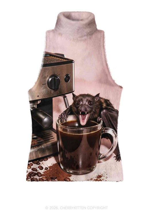 Halloween Bat Coffee Y2K Knit Turtleneck Tank Top Cherrykitten