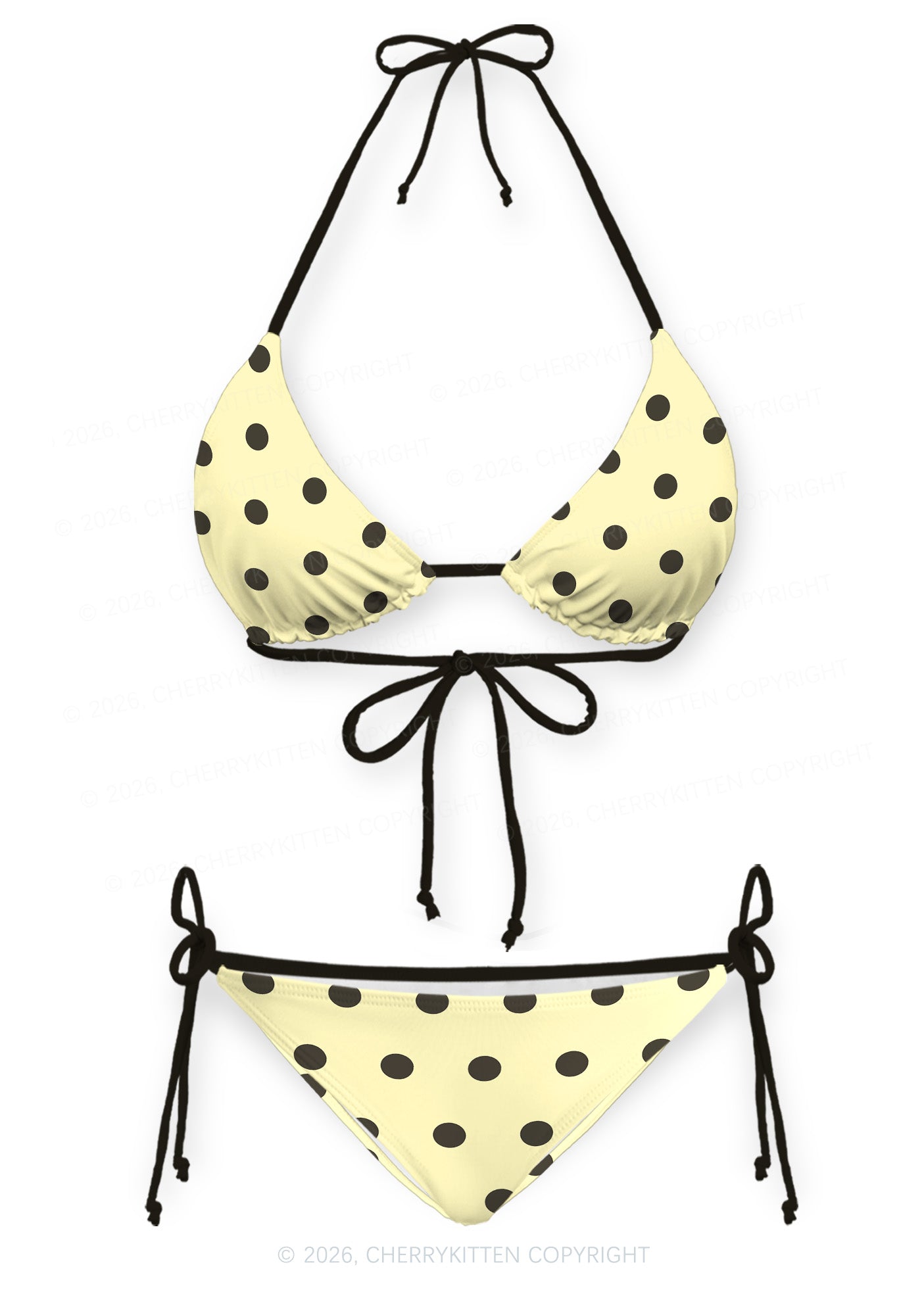 Yellow And Black Dots Y2K Print Bikini Set Cherrykitten