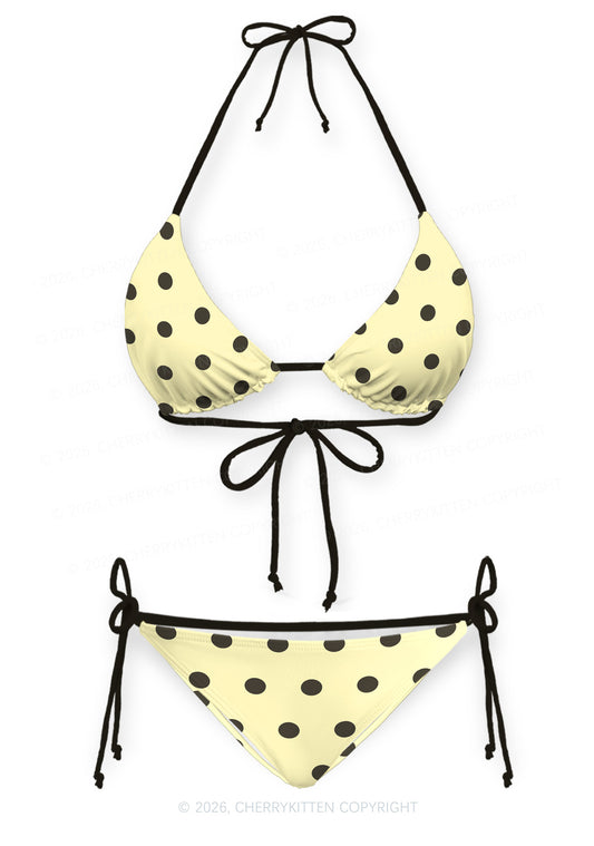 Yellow And Black Dots Y2K Print Bikini Set Cherrykitten